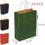 Sac en papier - sac kraft - sac party - sac cadeaux - 50 piéces - Papier kraft marron -%100 Recyclable - Vert