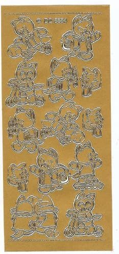 Cats at Play Gold Peel Off Outline Sticker