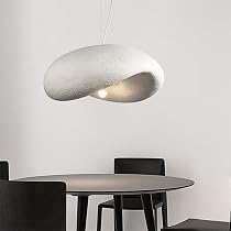 Lustre Japonais SyLaBy Style Wabi-Sabi - Abat-Jour Pierre Résine - Suspension Réglable - Culot E27