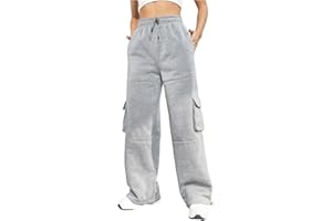 Nuofengkudu Termici Pile Larghi Felpati Pantaloni della Tuta da Donna Coulisse Elastico Vita Alta Cargo Tasche Joggers Comodi Sportivi Casa Pantalone