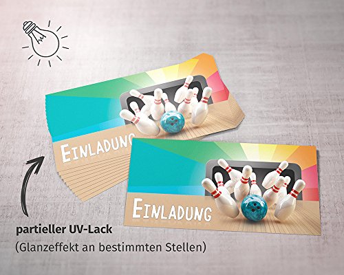 Bowling Einladungskarten mit Umschlägen (12er Set) zum Kindergeburtstag von BeriluDesign | Kegeln Kinder Geburtstag-Einladungen Karten Feier Party Jungen Mädchen - 6