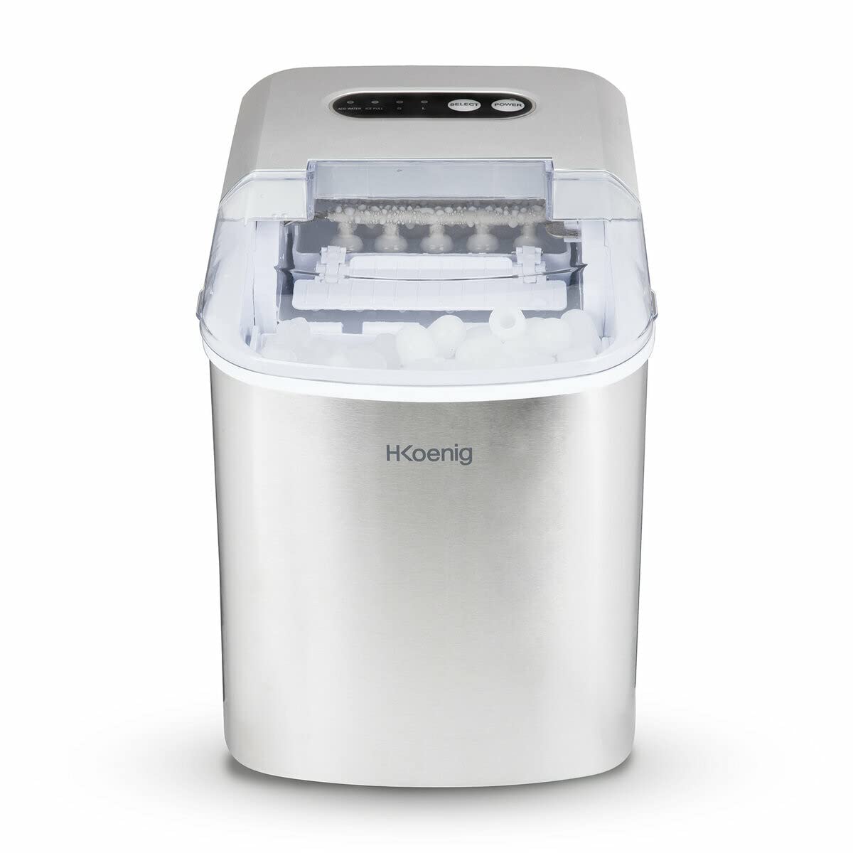 H.Koenig Eiswürfelbereiter KB14, 12kg in 24h, 2 Eiswürfelgrößen, Automatisch, Elektrisch, Kompakt, Tragbar, Leise 2,1L, Schneller Eiswürfel, Fertig in 13min, Eiswürfelschaufel - 1