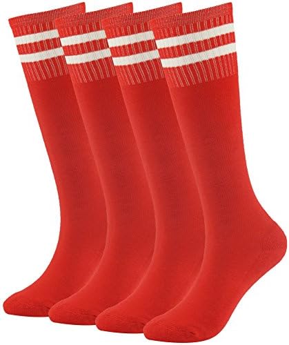Basketball Crew Socks Lucky Commerce Knee High Football Socks For Kids 4 Pairs Red
