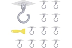 LANSKYLAN 12 PCS Ganchos Adhesivos Ganchos de Techo Giratorios de 360 Grados Ganchos Adhesivos para Techo con Raspador Ganchos para Toallas sin Perforar para Cocina Dormitorio Baño Puerta (Gris)