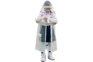 Elitecran Kinder Wasserdicht Regenponcho, Unisex Kinder Wasserdicht Wiederverwendbar Klar Eva Regenmäntel mit Kapuze, Regencape Regenmantel Regen Poncho Cape für Mädchen Jungen (Weiß)