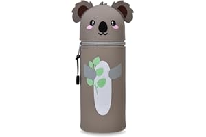 LVZONGXIN Kawaii Astuccio 2 in 1 morbido silicone – Porta matite da tavolo con chiusura lampo, in silicone, portapenne, pennarello, altezza 18,5 cm (koala)