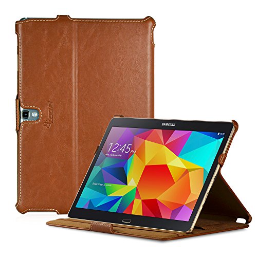 MANNA UltraSlim Samsung Galaxy Tab S 10.5 Hülle | Cover mit Autosleep-Funktion | Aufstellbare Tasche mit CleverStrap | Case in braun mit farblich abgesetzter Naht | Kompatibel mit SM-T805