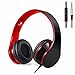 Produktbild Q4 Kopfhörer Mikrofon und schalldichte Falten und leichte hochwertige Kopfhörer für iPad iPhone iPod Tablet Smartphone Laptop PC Mp3 / 4 (Rötlich schwarz)