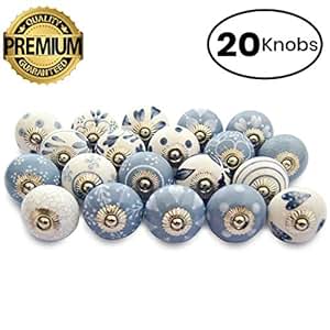 ByMann Keramik Schrankknöpfe 20Stk. | Dekorative runde Schubladenknöpfe