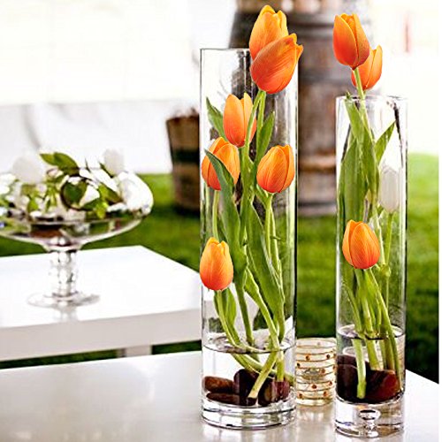 MIHOUNION 10 Stück Künstliche Tulpe Blumen Kunstblumen Real Touch Dekoriere Blumenstrauß Bridal Wedding Bouquet Mutterstag Geschenk (orange) - 3