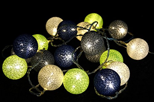 Stoff Ball Batterielichterkette 3xAA "modern colours" grün, blau, grau / Kugel Lichterketten