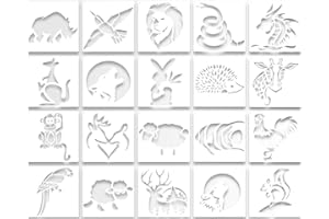 CZAKOMIX 20 Pièces Pochoirs Animaux Réutilisables en Plastique pour Dessin, Peinture, DIY Scrapbooking et Activités Enfants