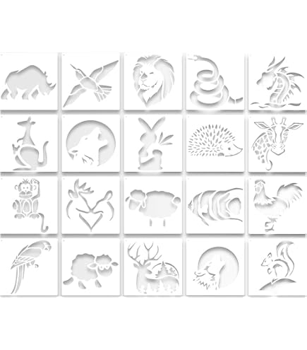 36 Pochoirs Animaux Mignons Réutilisables - 10,2x10,2 Cm - Pour Peinture Murale, DIY, Cartes, Tissu