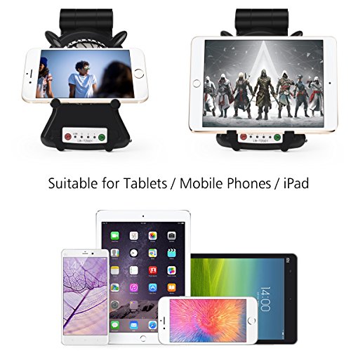 Zuoao Tablet Handys Halter Ständer Handy-Kühler/Mini-Ventilator mit Klappständer LED Lampe und USB Ständer Tischständer Multi-Winkel Halterung Tablet Halter für Handy Tablet (Schwarz) - 2