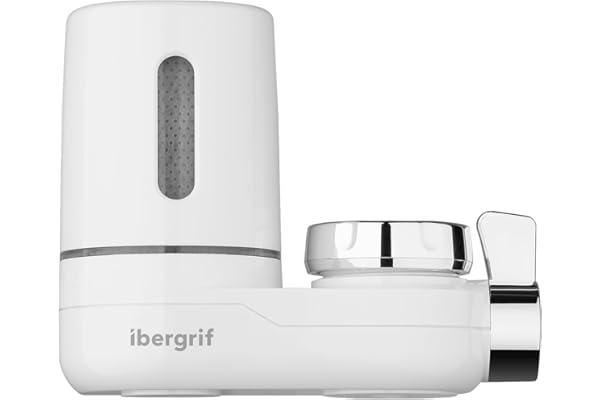 Ibergrif Kranvattenfilter med aktivt kol - 1 patron ingår | PFAS-, sediment- och smakreducerande fiber On Tap-renare, enkel installation, vit, M91007