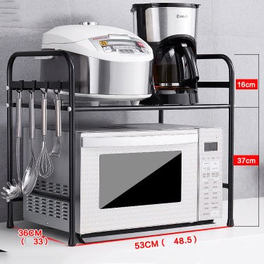 Kitchen Shelves, Double Layer Storage Microwave Oven, Spoon Shovel, Seasonings Organize Racks Multifunctional Rack Floor-Standing With Drain Pan,Black,53Cm