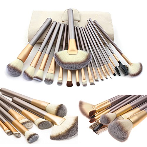 CDC®Professional 18pcs Makeup Brushes Set Tools, Wood Handle Premium Toiletry, Make-up Synthetic Kabuki Foundation Blending Blush Concealer Eye Face Liquid Powder Cream Cosmetics Lip Brush Tool Brushes Kit with PU Travel Pouch Bag