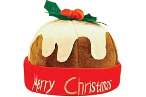 FASHION I LOVE Christmas Pudding Hat - Hat with Holly Berries - Warm Fleece Cap with Rolled Brim - Fancy Dress Xmas Party Hats for Adults and Teens