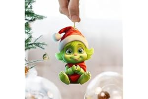 Grin-ch Albero di Natale Ciondolo, Rakuker 16 Pezzi Grin-ch Decorazione Natale, 2D Ornamento da Appendere a Forma di Gri-nch,Divertente Resina Verde Decorazione Natalizia per Albero di Natale,Finestre