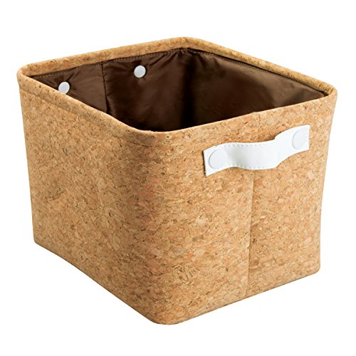 mDesign Aufbewahrungskorb für das Badezimmer – attraktiver Waschtisch Organizer aus Kork – wasserresistente Aufbewahrung für Handtücher, Lotionsflaschen, Kosmetika etc. – braun - 7