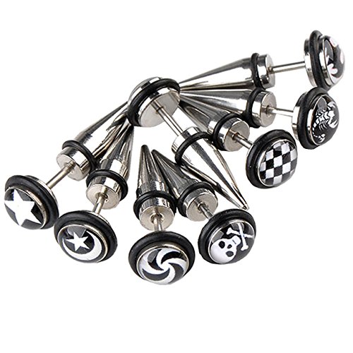 JOVIVI® 8pcs Mix Gothic 18ga Men's Spike Screw Earring Ear Stud Stainless Steel Punk