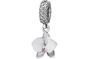 JYRRONG Zawieszka z orchideą, srebro wysokiej próby 925, kwiat, rocznica, zawieszka na Boże Narodzenie, serce, miłość, zawieszka do bransoletki Pandora (biała), Srebro szterlingowe, Bez kamienia