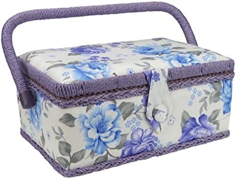 Marriner Yarns Sewing Boxes (MPT13) Floral on White / Purple Trim