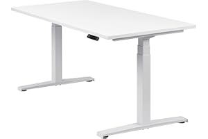 ‎BOHO OFFICE boho office® Höhenverstellbarer Schreibtisch 160 x 80 cm - Elektrisch stufenlos, 2 Motoren ultraschnelle 80 mm/Sek, Memoryfunktion, Kollisionsschutz - Basic Line Weiß inkl. Tischplatte in Weiß