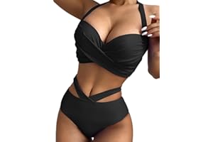 jakloz Damen Bikini Set Sexy Zweiteiliger Badeanzug V Ausschnitt überkreuztes Bademode Lace Up Bikini Swimsuit