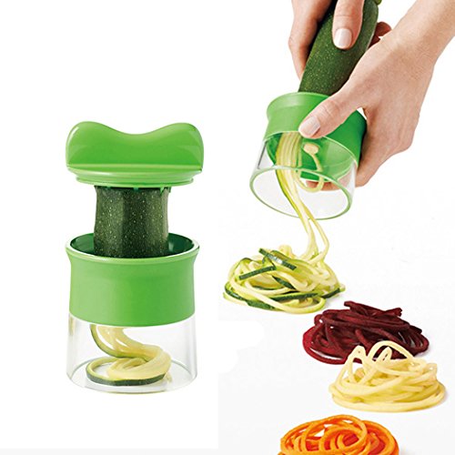 Spiralschneider Hand Möhrenreibe Gurkenschneider Spargelschäler Gemüsehobel für Gemüse Obst kartoffel Zwiebel Zucchini Spaghetti Nudeln in Spiralen mit 2 Klingen