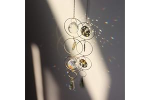 DOMYBEST FR Domybest Attrape-Soleil à Suspendre Pendentif Lune étoile Attrape Soleil Chakra avec Prisme Attrape-Soleil Arc-en-Ciel en Cristal Suncatcher Cadeaux Décoration pour Maison Jardin Voiture