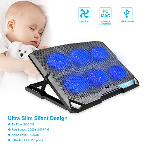 TeckNet Cooling Pad Notebook kühler mit 6 Fans bei 2000 RPM und blaue LED-Laptop Kühler passt 12 „-15,6“ - 2