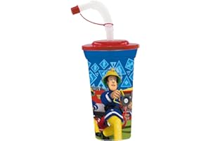 Feuerwehrmann Sam P:os 33339 - Tazza con pompiere Sam, cannuccia, capacità ca. 500 ml, in plastica, senza BPA e ftalati, per casa viaggio