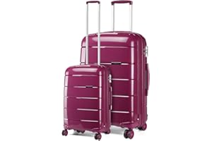 Kono Lightweight Polypropylene 2 Piece Luggage Set 20" Cabin + 28" Check in Spinner Suitcase with TSA Lock and YKK Zipper (Purple)