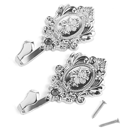Tinksky Garderobenhaken Kleiderhaken 2ST Jahrgang Zink Legierung drapierung Duschvorhang Holdbacks Raffhalter Haken (Silber) - 4