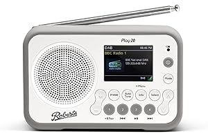 Roberts PLAY20 - Radio Digital compacta y portátil Dab/Dab+/FM, con protección de Goma, Pantalla a Todo Color, Color Blanco