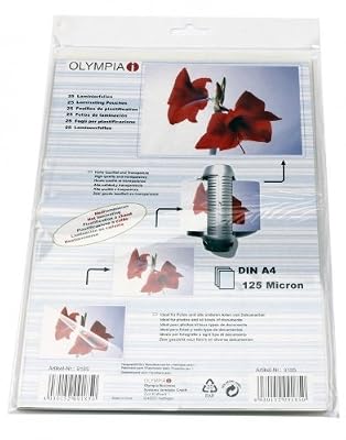 Olympia Pochettes de plastification à chaud, DIN A4, 125 microns, 25 pochettes tansparentes