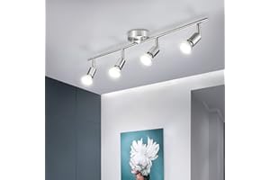 Bojim Lampa sufitowa LED, 4-kierunkowa, obrotowa, punktowa, oświetlenie sufitowe, do kuchni, sypialni, salonu, korytarza, lampa sufitowa GU10, 4 x 6 W, 550 lm, 220 V-240 V, IP20, 4000 K, biały, matowy