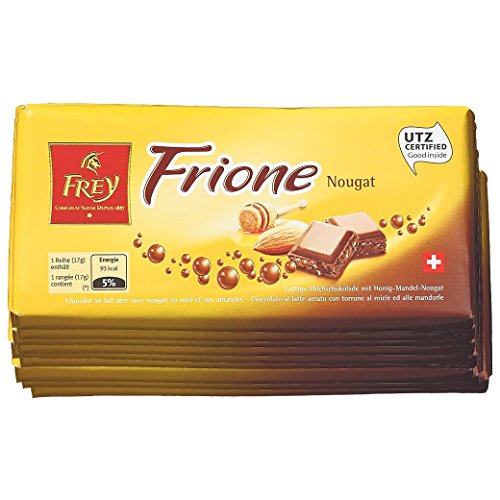 Preisvergleich Produktbild Schokolade - Milchscokolade mit Mandel-Honig-Nougat-Füllung - 'Frione Nougat' von Chocolat Frey Schweiz - 10 x 100g, aus dem Traditionshaus Frey