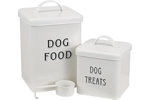 Morezi Lot de boîtes de nourriture et friandises pour animaux de compagnie avec pelle pour chats ou chiens – Acier carbone avec revêtement en poudre crème – Couvercles hermétiques – Boîtes de
