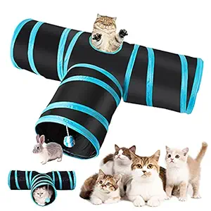 Futurekart Cat Tunnel Kitten Dog Rabbits Cat Interactive Toy Play Toy Foldable Pet Cat Toy with Ball Tunnel (3 Way, Dark Blue)