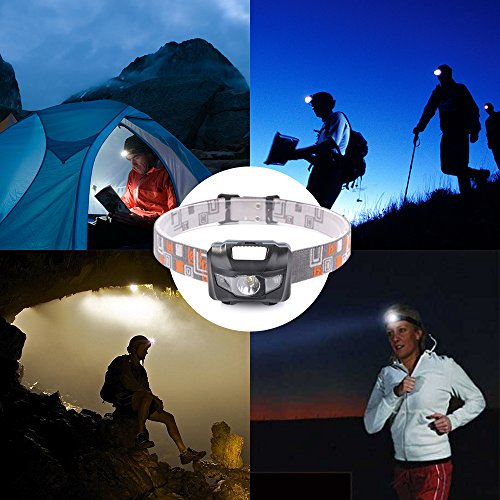 sunix® LED Stirnlampe mit Rotlicht -Wasserdicht, leicht und bequem, Perfekt fürs Camping Joggen Campinglampe Aussenleuchte – 4 Licht-Modi, 3 x AAA Batterie (nicht enthalten) - 6