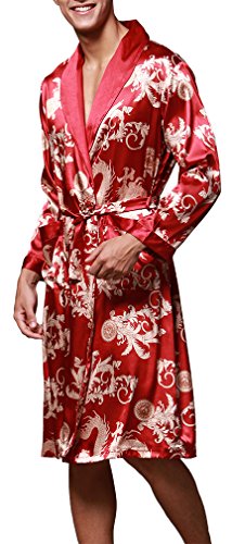 FLYCHEN Herren satin Bademäntel Paisley Pattern Kimono Morgenmantel 7 Farbe - 3