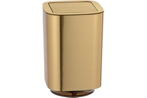 WENKO Petite Poubelle Salle de Bain, Poubelle à Couvercle, 5.5L, Aurion, Doré, Surface Brillante, 17,2 x 25,5 x 17,2 cm