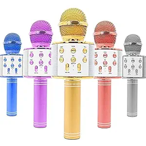 Dealstrade Wireless Singing Mike Multi-Function Bluetooth Karaoke Mic with Microphone Speaker for All Smart Phones (Multicolour)