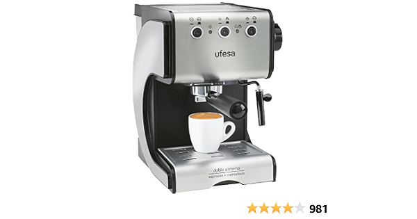 Amazon.de: Ufesa CE7141 Duetto Creme-Expresso Kaffeemaschine, 1050W, 15 Bar  Dampfdruck, Edelstahl, rostfrei, 1.5 liters, Noir/Argent