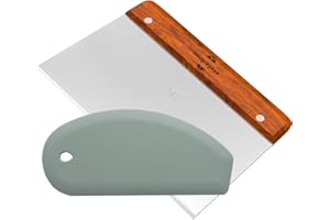 Midgreyeye 2Pezzi Premium Tarocco Per Impasti Con Manico Grande In Legno,acciaio Inossidabile 420, Tarocco Cucina In Silicone, Raschietto Cucina (20 * 13+17 * 8CM)