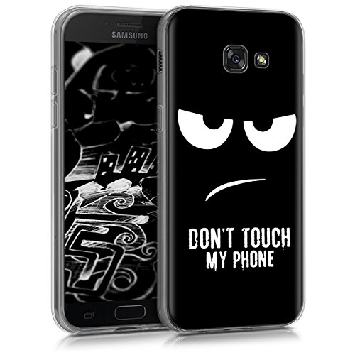 kwmobile Funda para Samsung Galaxy A5  2017  - Carcasa de  TPU  para m  vil y dise  o Don t Touch my Phone en  Blanco Negro 