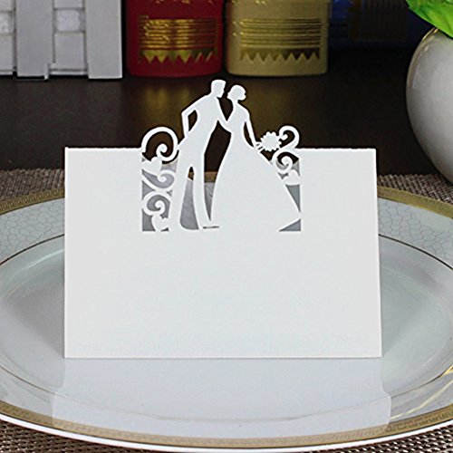 ROSENICE 50 Stück Tischkarten Herz Brautpaar Hochzeit Dekoration Tischdekoration Namenskarten Platzkarten - 2