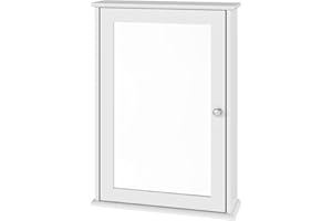 eSituro Szafka z lustrem, szafka łazienkowa z drzwiami, oszczędzająca miejsce szafka ścienna z regulowanymi półkami, biała, szer. 42 x 58,5 x 12 cm (szer. x wys. x gł.)